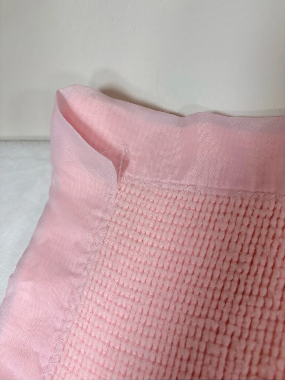 Vintage Pink Waffle Weave Baby Blanket Satin Trim 35x46 Security Crib Nursery